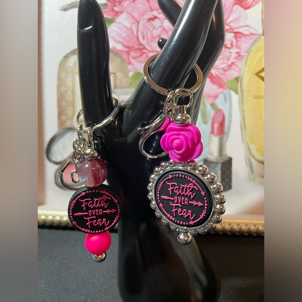 Faith Over Fear Keychain with Pink Accents